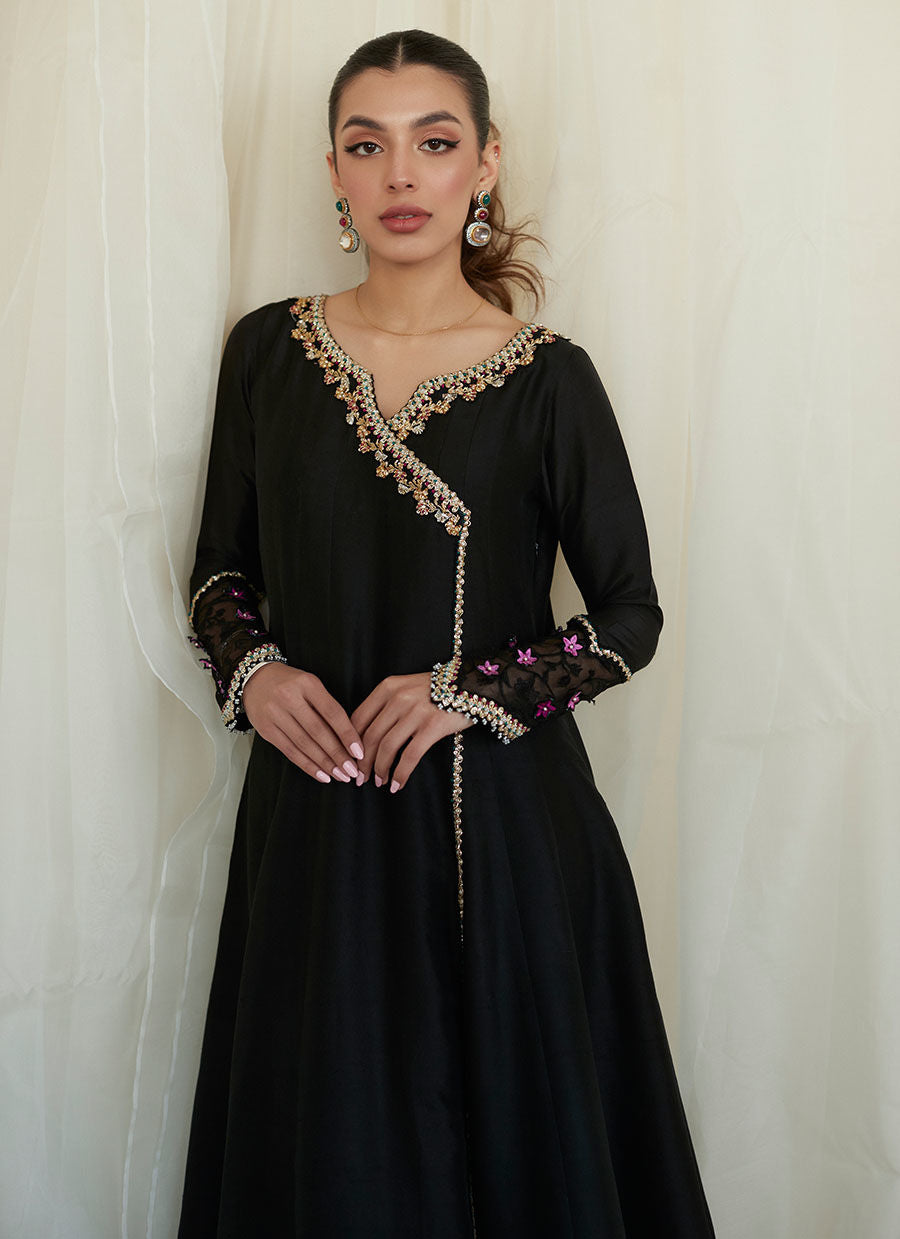 RAVEN BLACK KALIDAAR AND DUPATTA - Zaza by Farah Talib Aziz