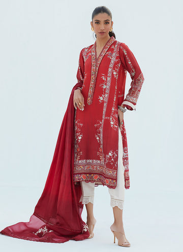 RIE CRIMSON SHIRT AND DUPATTA - Lea Spring by Farah Talib Aziz