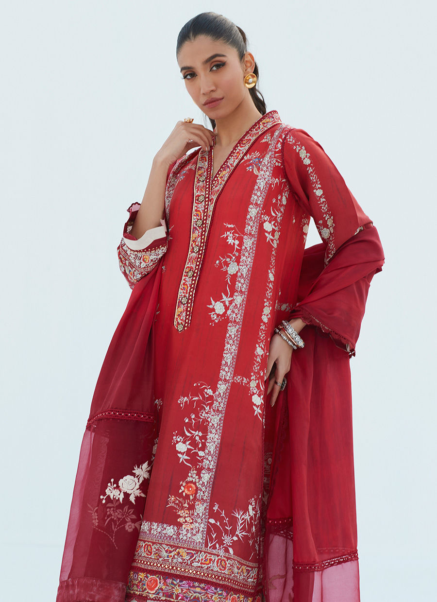 RIE CRIMSON SHIRT AND DUPATTA - Lea Spring by Farah Talib Aziz