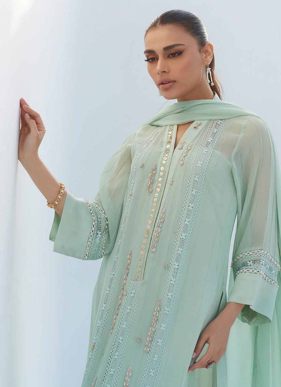 MELISSA AQUA SHIRT AND DUPATTA - Lea Spring by Farah Talib Aziz