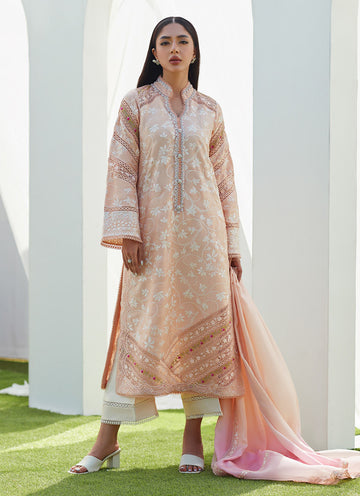 DAWN PEACH EMBROIDERED SILK SHIRT AND DUPATTA - Farah Talib Aziz