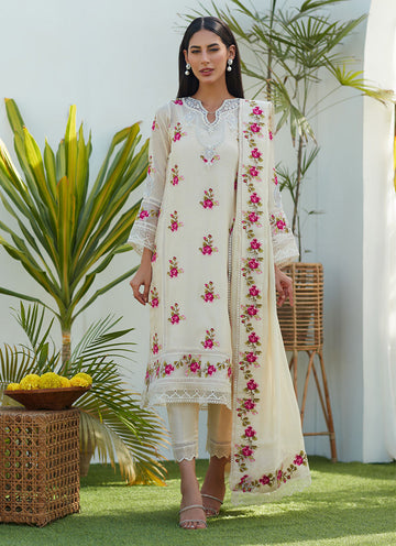 LGGY IVORY ROSE CROSS STITCH SHIRT AND DUPATTA - Farah Talib Aziz