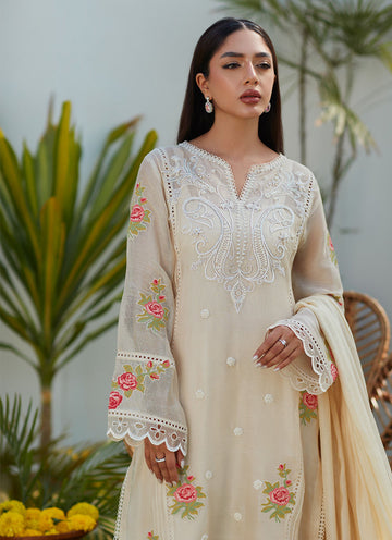 APRIL IVORY CROSS STITCH COTTON NET SHIRT AND DUPATTA - Farah Talib Aziz