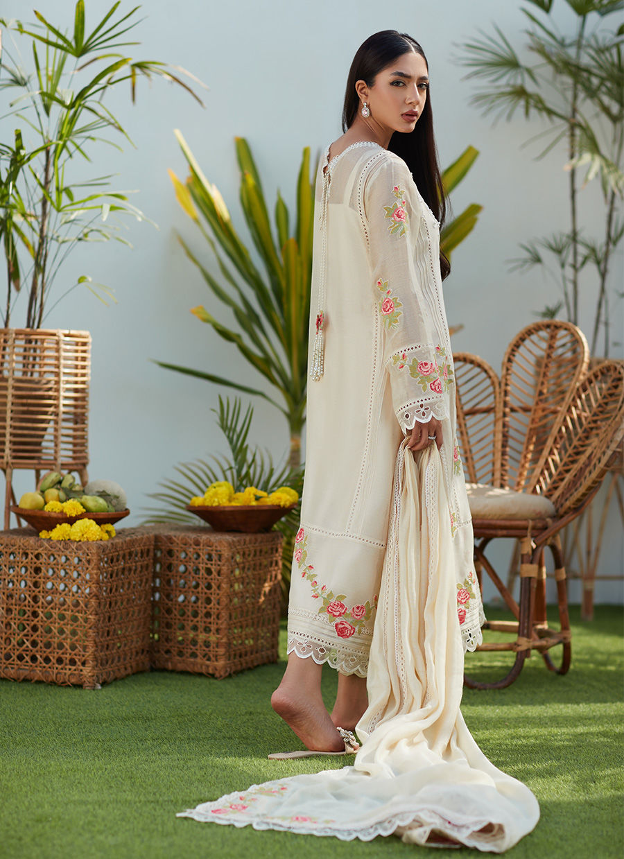 APRIL IVORY CROSS STITCH COTTON NET SHIRT AND DUPATTA - Farah Talib Aziz