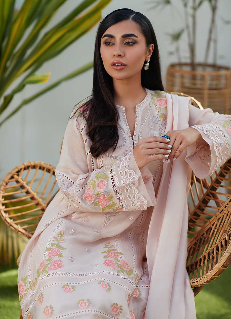 SIA BLUSH CROSS STITCH COTTON NET SHIRT AND DUPATTA - Farah Talib Aziz