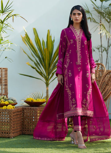 PRIM MAGENTA SILK EMBROIDERED SHIRT AND DUPATTA - Farah Talib Aziz