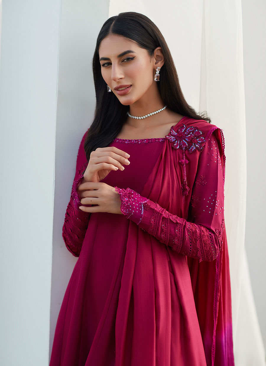 VIV MAGENTA KALIDAAR WITH DRAPED DUPATTA - Farah Talib Aziz