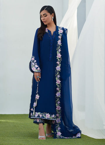 HAN NAVY EMBROIDERED SHIRT AND DUPATTA - Farah Talib Aziz