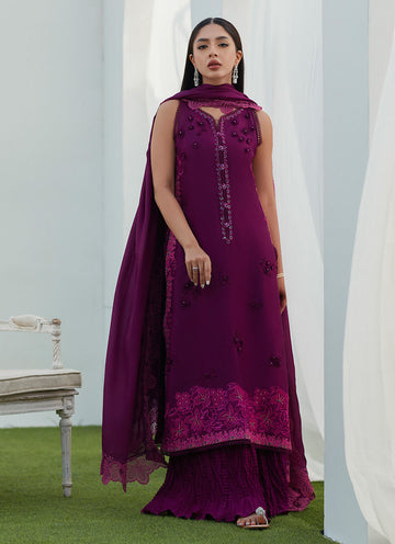 AMIAH AUBERGINE SILK EMBROIDERED SHIRT AND DUPATTA - Farah Talib Aziz