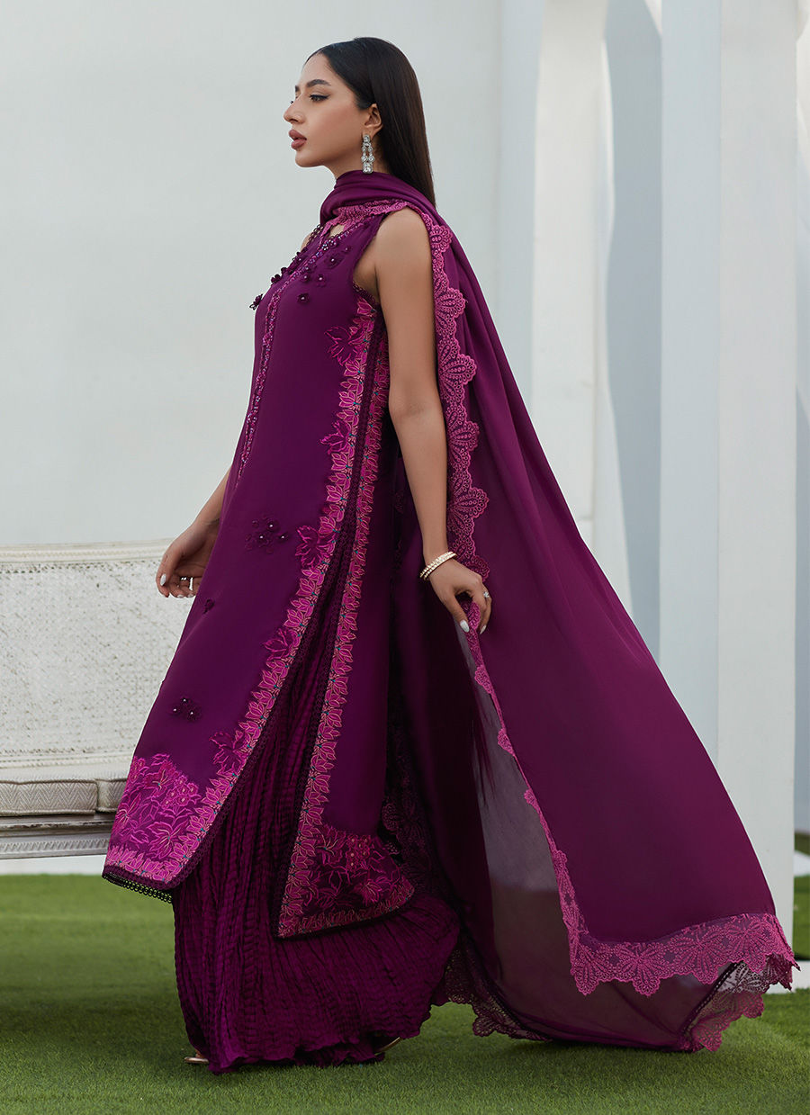 AMIAH AUBERGINE SILK EMBROIDERED SHIRT AND DUPATTA - Farah Talib Aziz