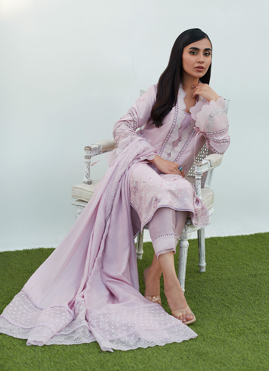 BIRDIE MAUVE SILK EMBROIDERED SHIRT AND DUPATTA  - Farah Talib Aziz