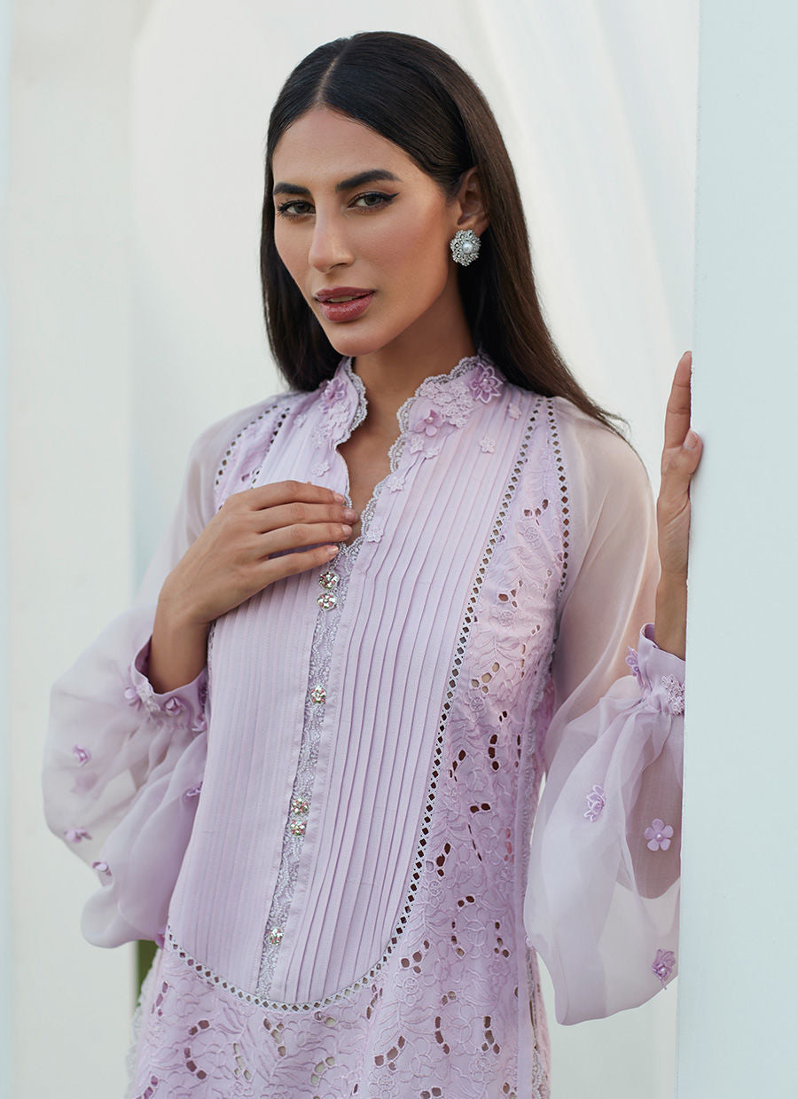 FAY LAVENDER SILK CUTWORK SHIRT  - Farah Talib Aziz