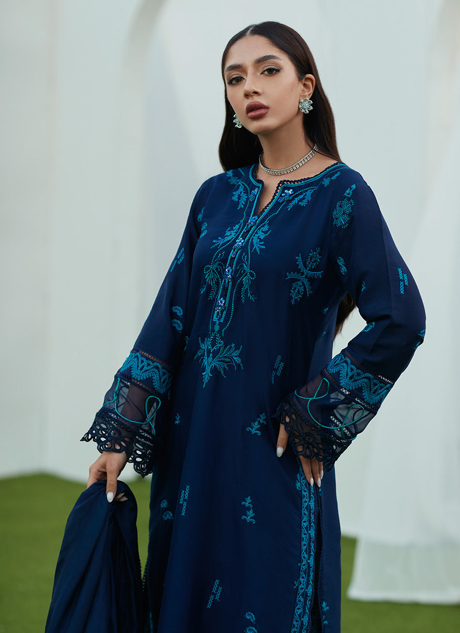 ADA NAVY SILK EMBROIDERED SHIRT  - Farah Talib Aziz