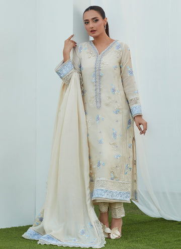 OLA IVORY COTTON NET EMBROIDERED SHIRT - Farah Talib Aziz