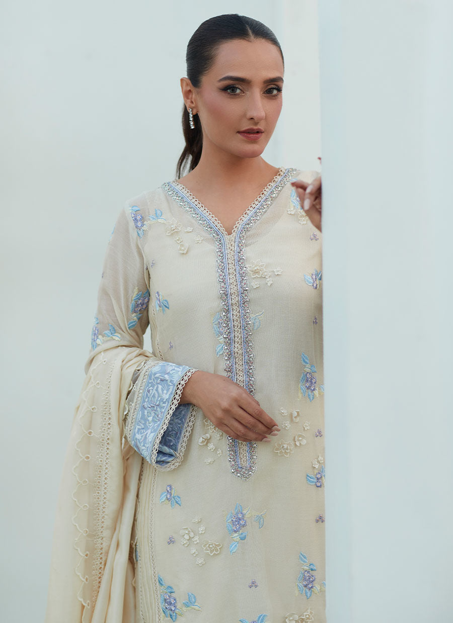 OLA IVORY COTTON NET EMBROIDERED SHIRT - Farah Talib Aziz