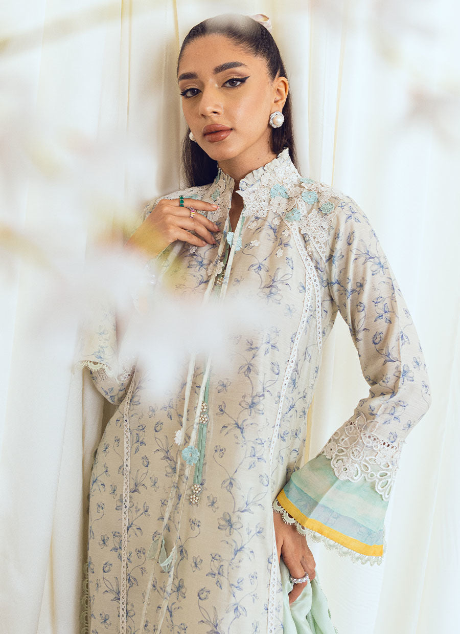 TESSIE AQUA BLOOMS SHIRT AND DUPATTA - Farah Talib Aziz