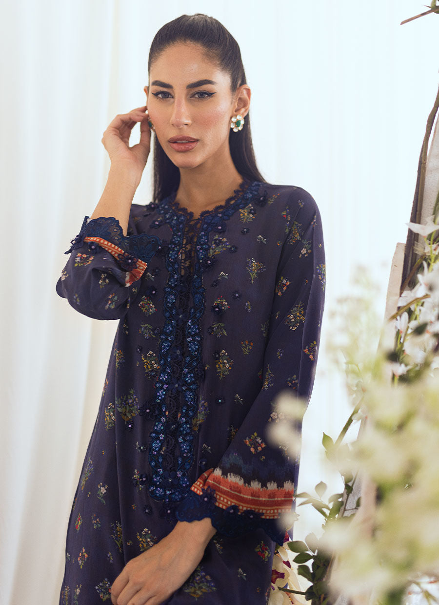 AMREN NAVY CREPE SHIRT - Farah Talib Aziz