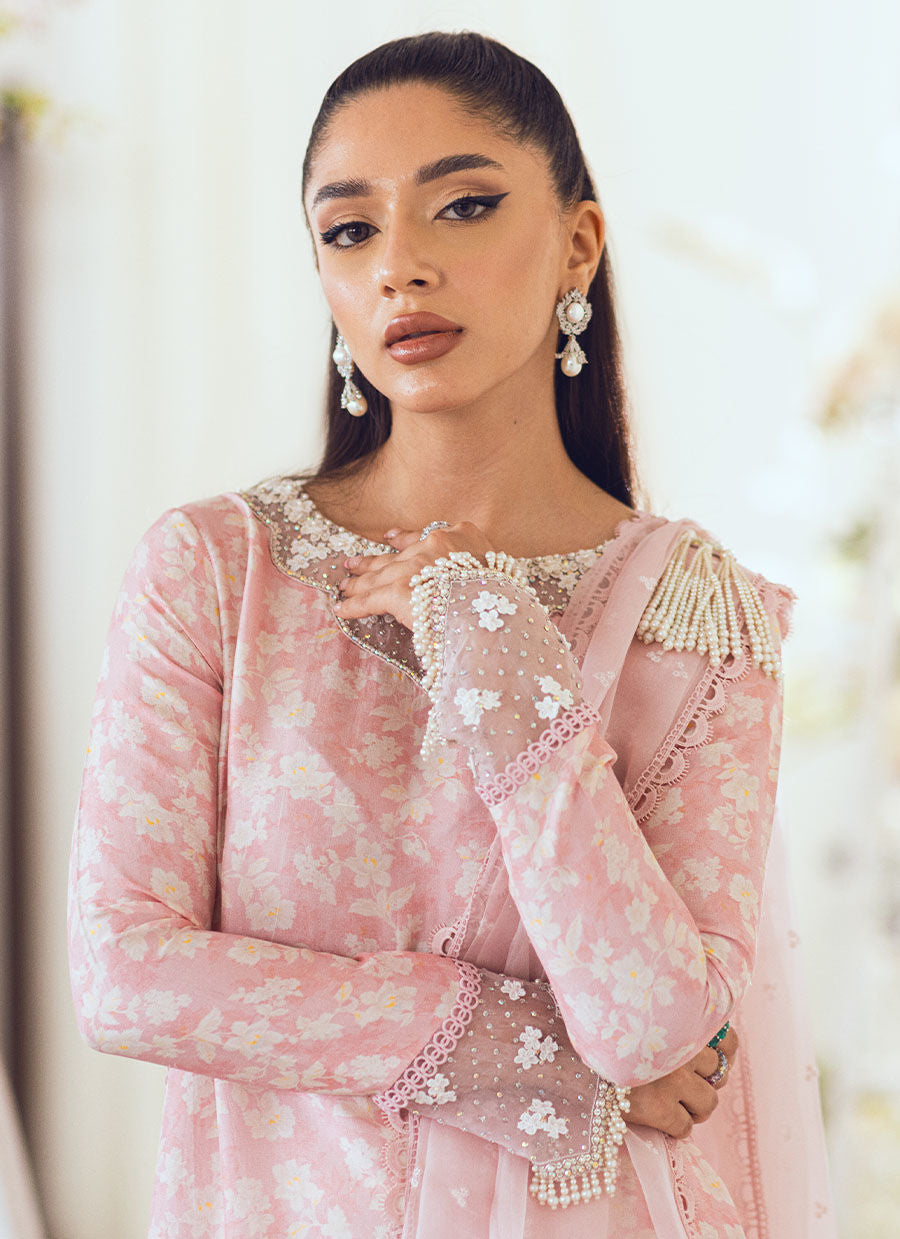 OLEA BLUSH SILK SHIRT AND PRE-DRAPED DUPATTA - Farah Talib Aziz