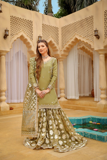 Olive green gharara - Agha Hassan