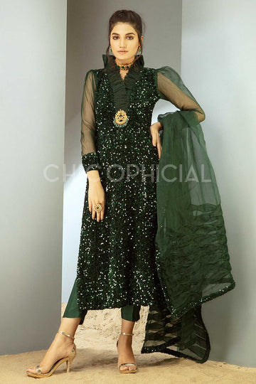 Emerald Sequin Velvet Shirt - Chic Ophicial