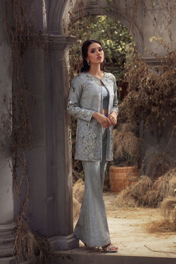 Grey Front Open Jacket - Erum Khan