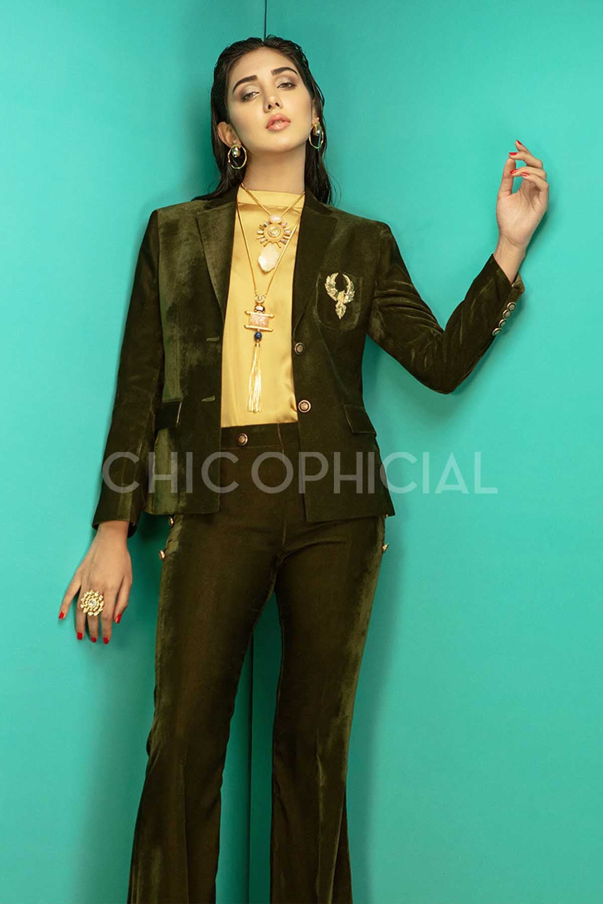 Olive Contrast Detailed Blazer - Chic Ophicial