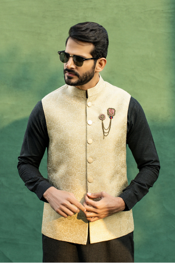 BEIGE FLORAL WAISTCOAT - Leon