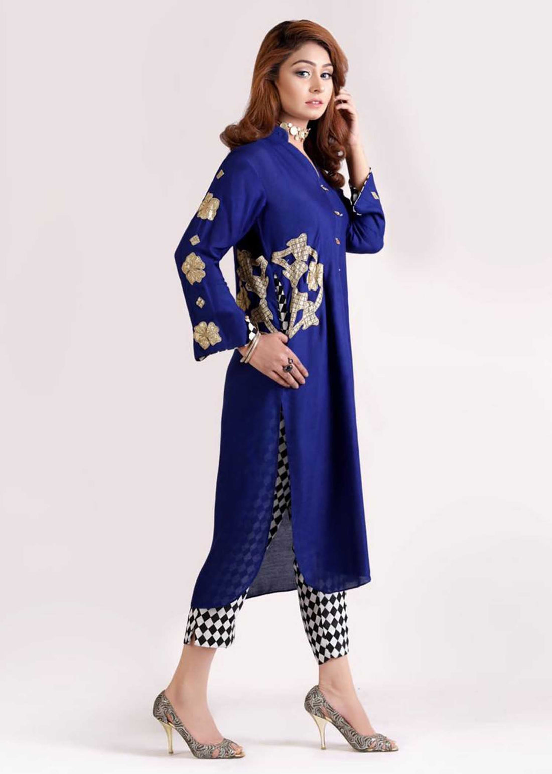 AF 291 Electric Blue Gold Pocket - Ainee Faisal