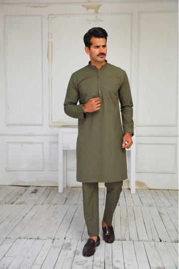 ARMY GREEN KURTA TROUSER - Leon