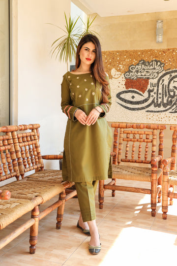 Olive Green (2Pc) - Basics by Hina Hassan