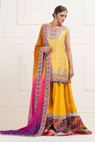 YELLOW KNEE-LENGTH RAW SILK DRESS - Zainab Chottani