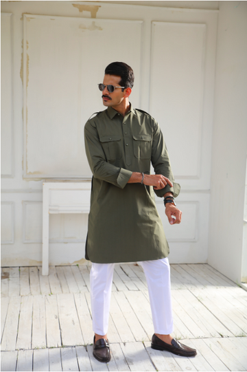 ARMY GREEN KURTA - Leon