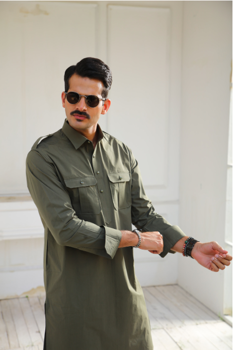 ARMY GREEN KURTA - Leon