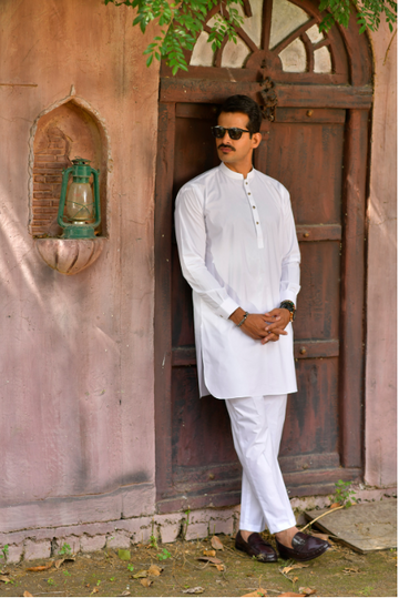 WHITE KURTA TROUSER SET - Leon