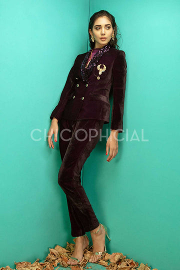 Plum Double Breasted Blazer - Chic Ophicial