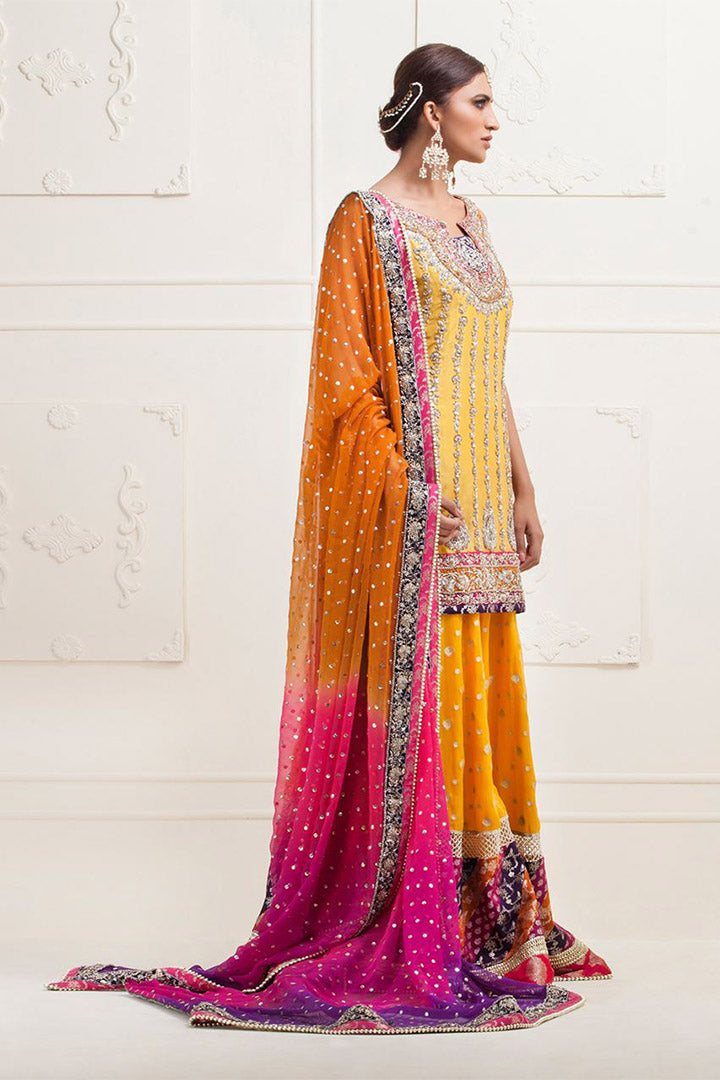 YELLOW KNEE-LENGTH RAW SILK DRESS - Zainab Chottani