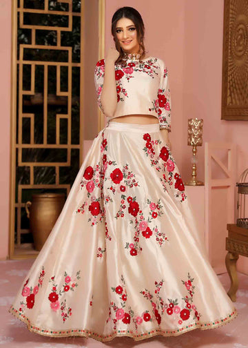 Flora - Beige & Red Lehnga Choli - Agha Hassan