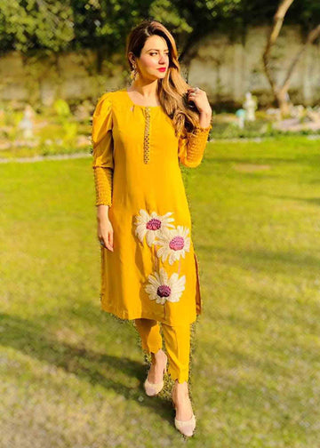 AF326 Mustard Yellow Statement Flower Mirrors - Ainee Faisal