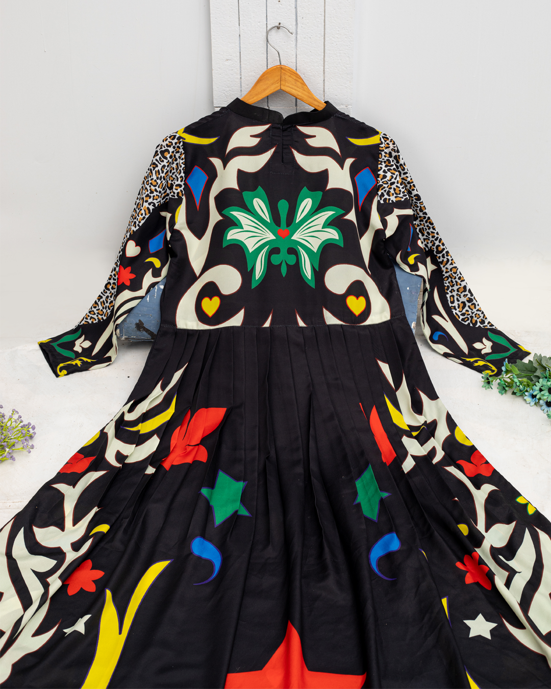 Court Mock Neck Printed Long Maxi Dress - Winter Collection by Qasim Yaqoob
