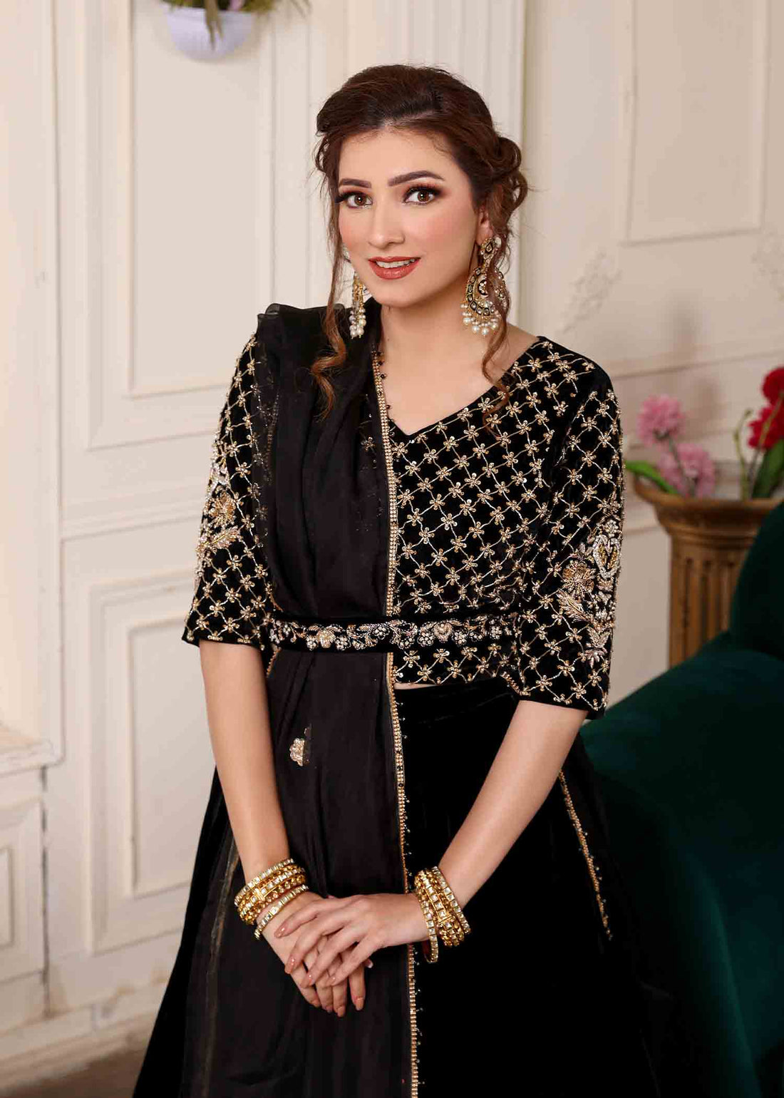 Black velvet lehnga - Agha Hassan