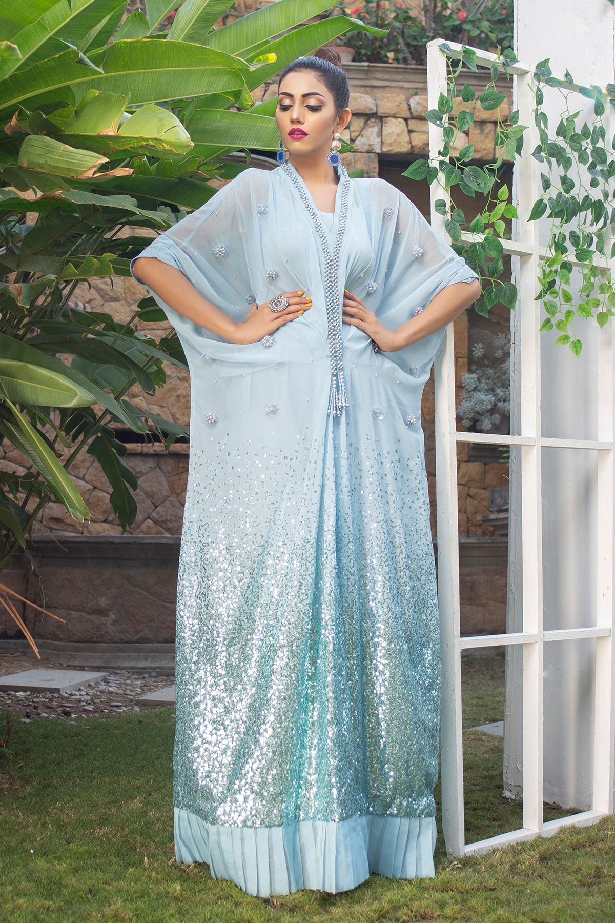 Blue Sequin Kaftan - Chic Ophicial