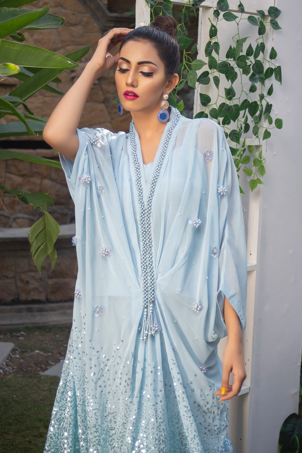 Blue Sequin Kaftan - Chic Ophicial