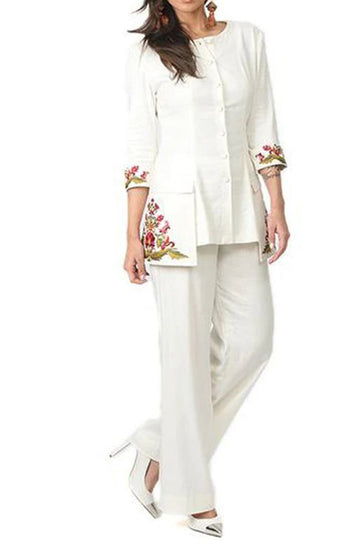 CASUAL JACKET WITH EMBROIDERED POCKETS AND SLEEVES - Rizwan Beyg