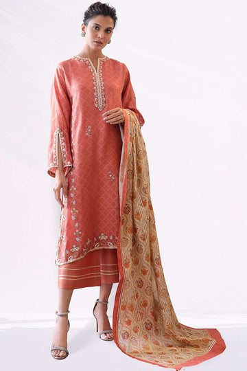 CORAL SELF COTTON NET KURTA - Sania Maskatiya