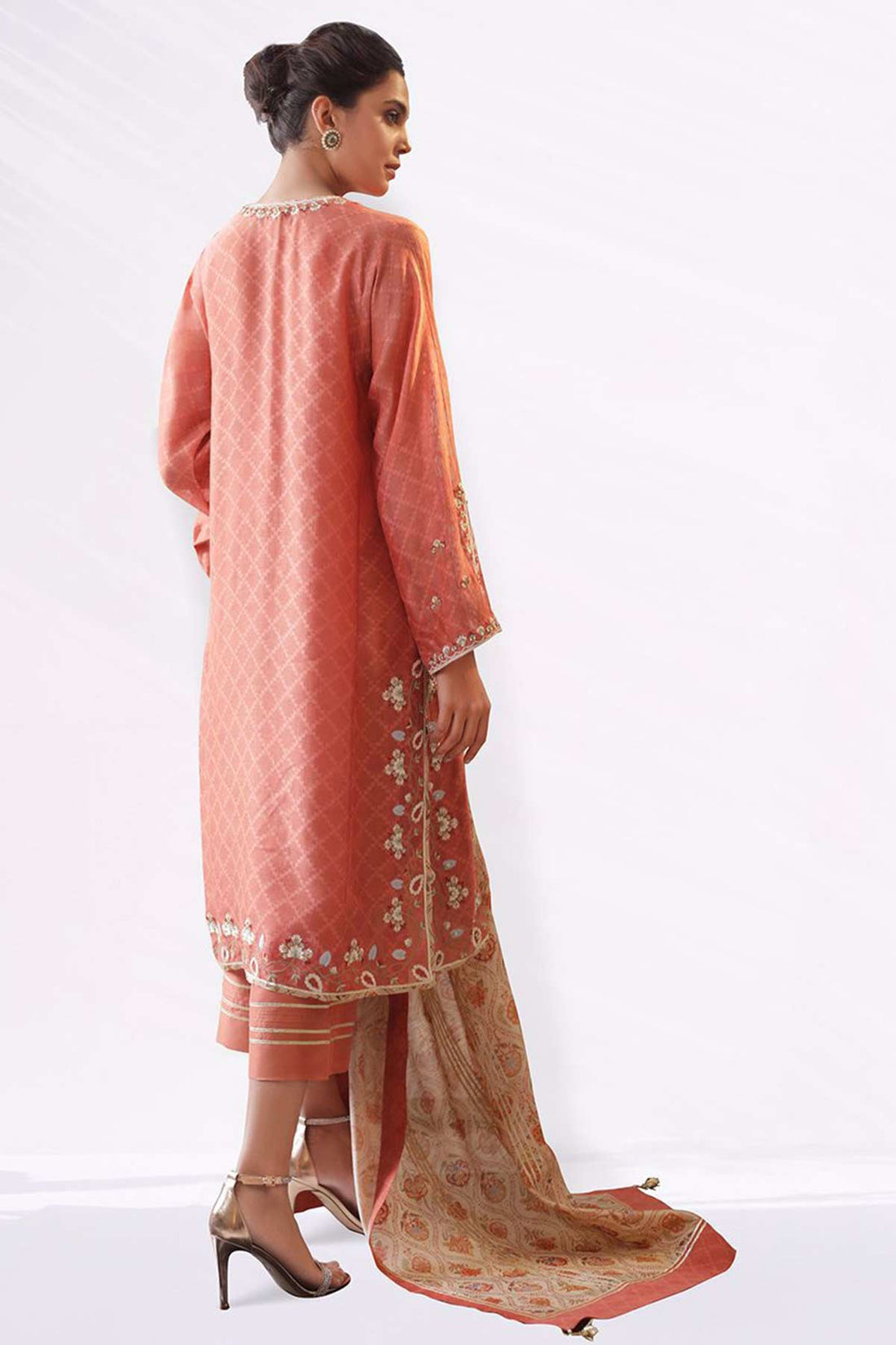 CORAL SELF COTTON NET KURTA - Sania Maskatiya