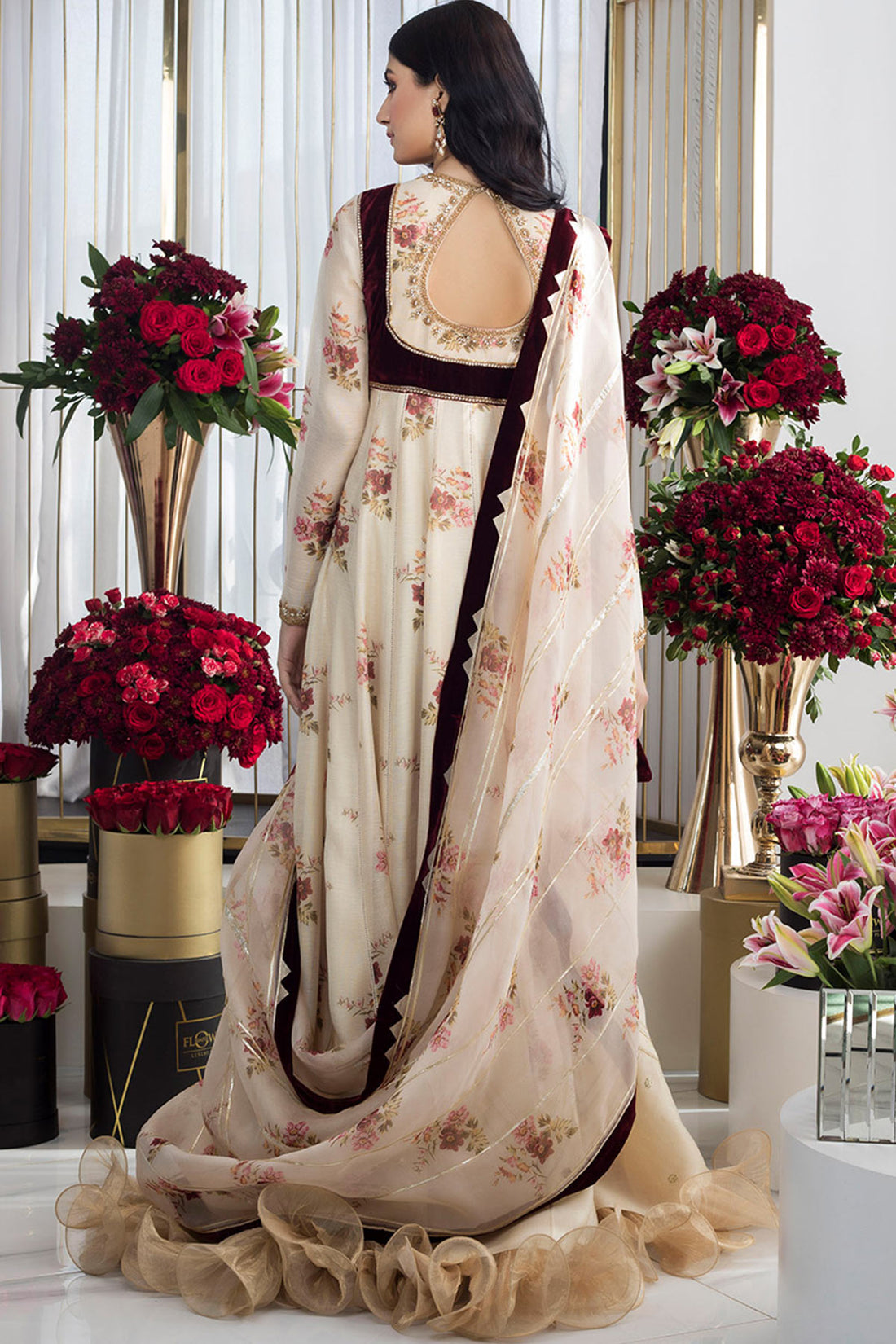 CREME COTTON NET PESHWAS - Sania Maskatiya