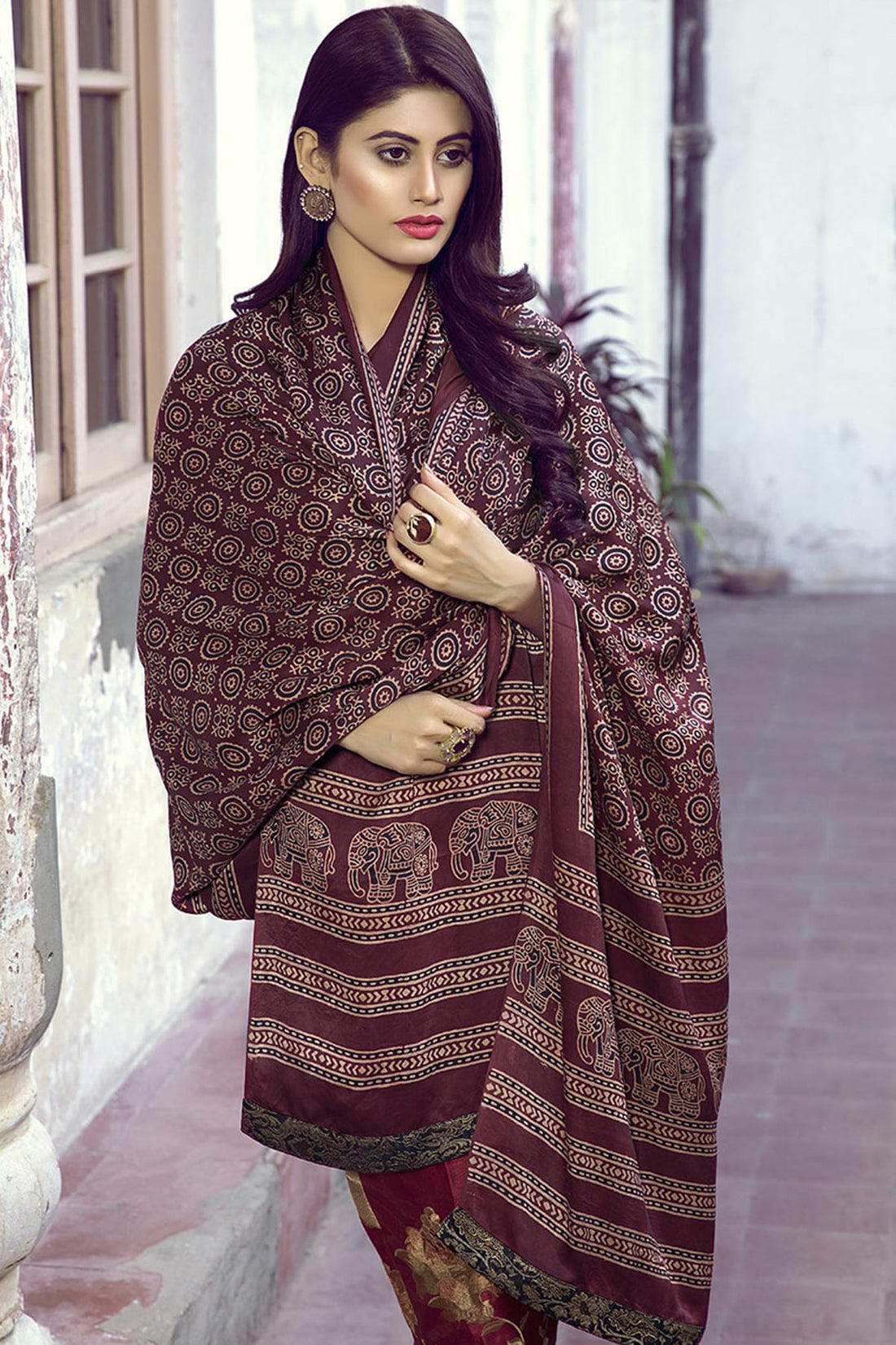 Crimson Red Ajrak Shawl - Nilofer Shahid