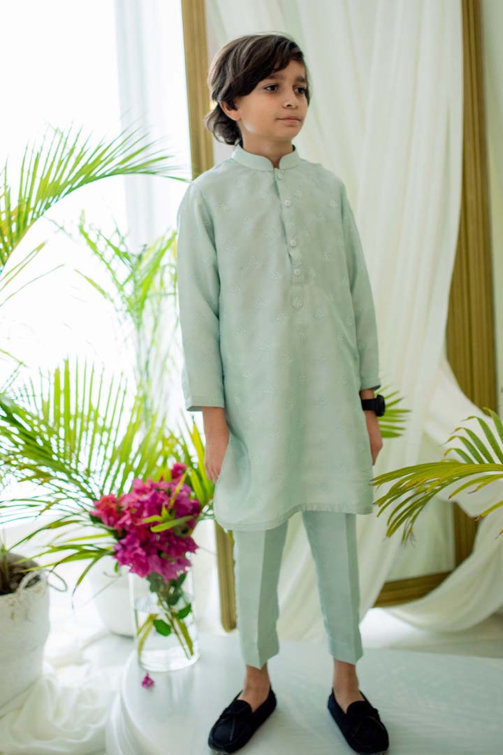 MINI MINT SILK KURTA - Farah Talib Aziz