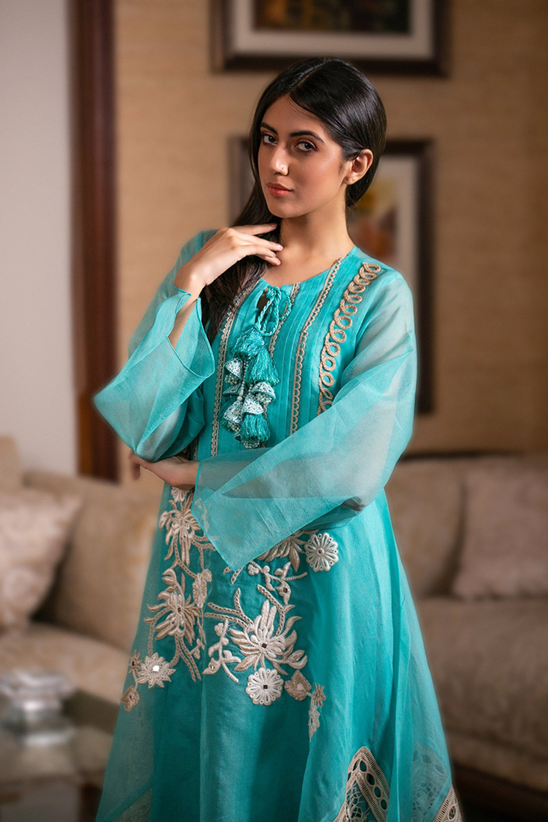 Daalia Kurta - Blue Paon - Aleena & Fareena