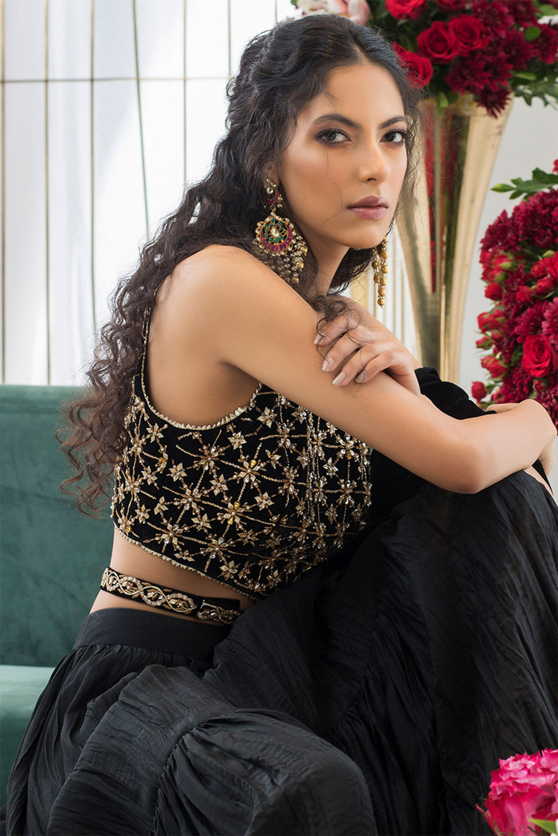 EBONY VELVET CHOLI AND LEHNGA - Sania Maskatiya